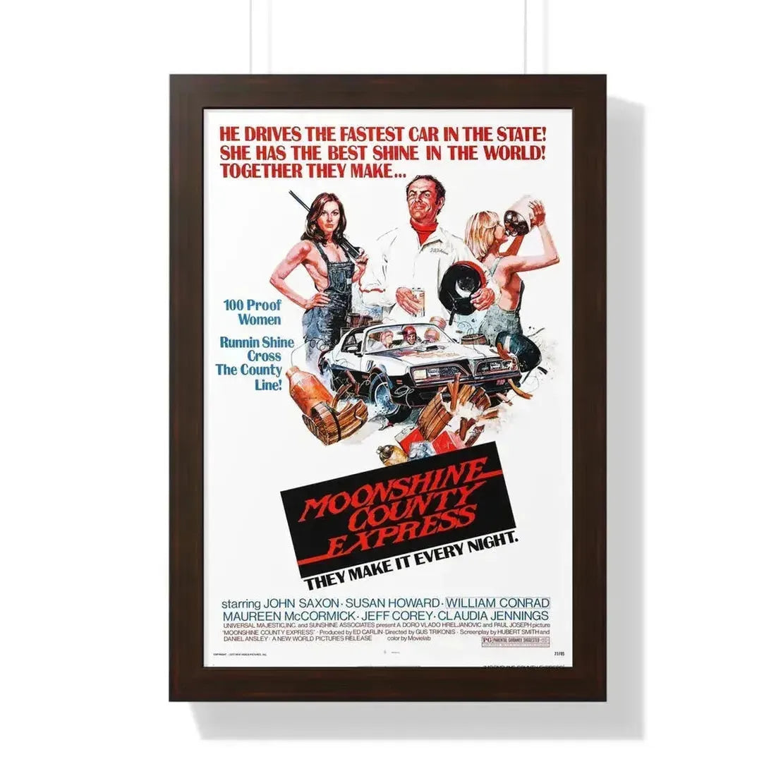 MOONSHINE COUNTY EXPRESS 1977 - Framed Movie Poster 16″ x 24″ Walnut - The Sticker Space