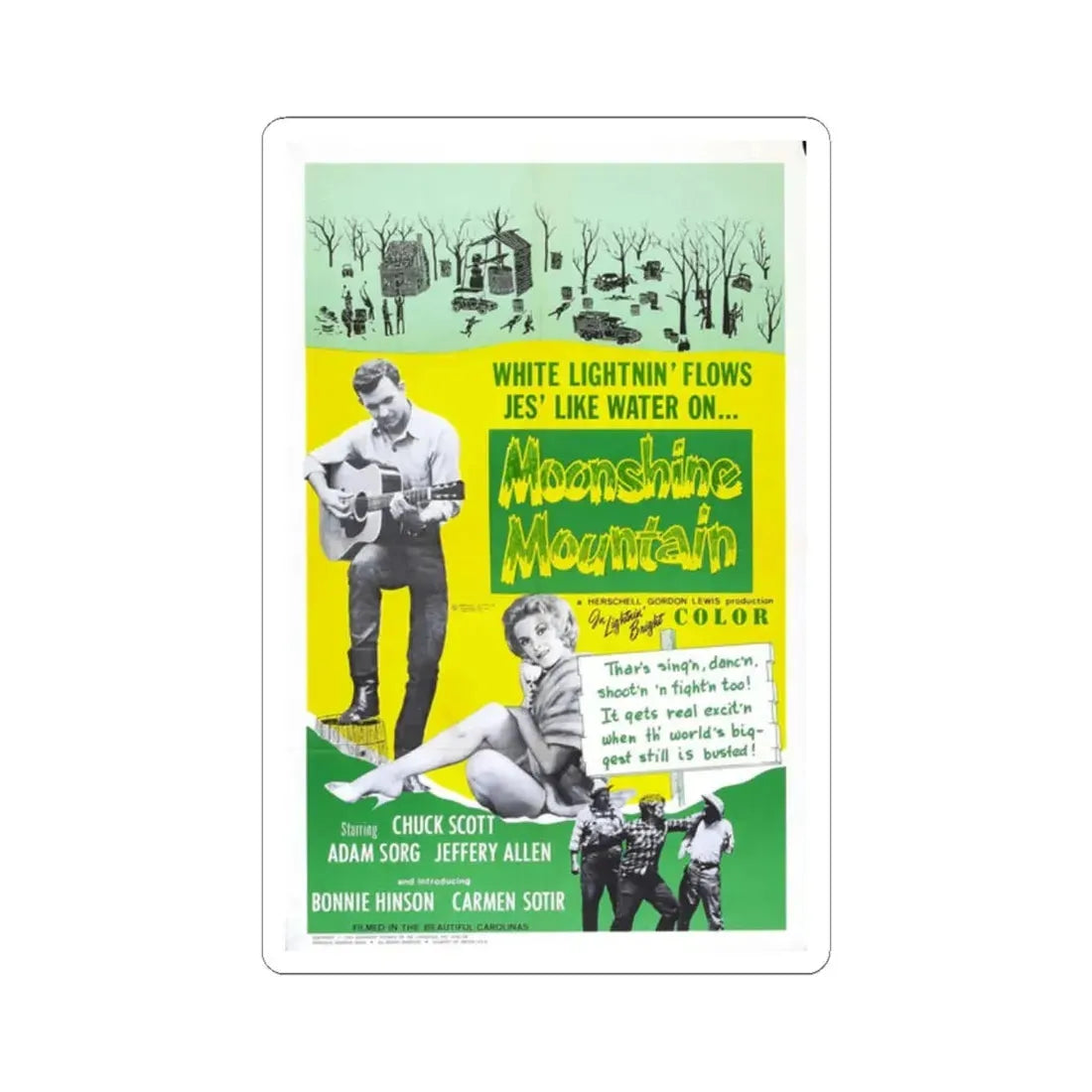 MOONSHINE MOUNTAIN 1964 Movie Poster - STICKER Vinyl Kiss-Cut Decal 2 Inch White - The Sticker Space