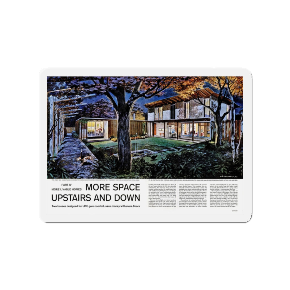 More Space Upstairs And Down, 1958 (Magazine Illustration) Refrigerator Magnet-2" x 2"-The Sticker Space