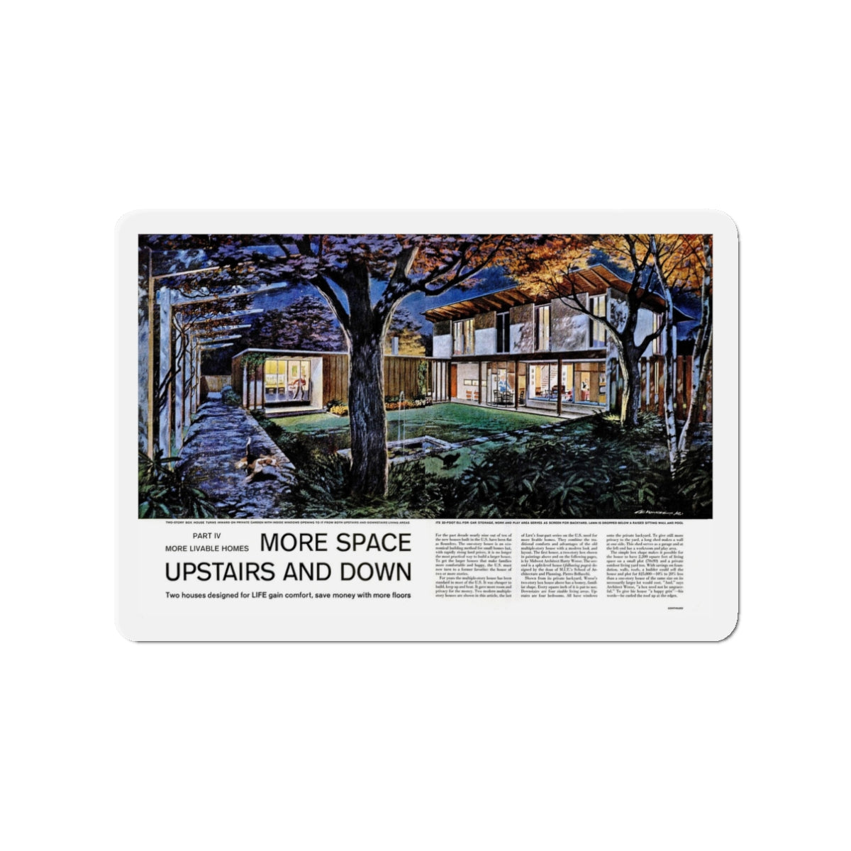 More Space Upstairs And Down, 1958 (Magazine Illustration) Refrigerator Magnet-3" x 3"-The Sticker Space