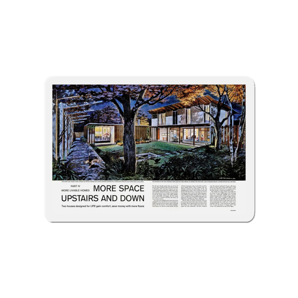 More Space Upstairs And Down, 1958 (Magazine Illustration) Refrigerator Magnet-5" x 5"-The Sticker Space