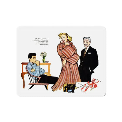 More Than Mink, Redbook illustration, January 1957 (Magazine Illustration) Refrigerator Magnet 3 Inch - The Sticker Space