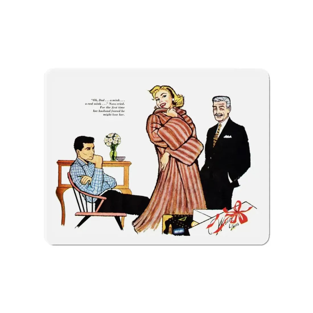 More Than Mink, Redbook illustration, January 1957 (Magazine Illustration) Refrigerator Magnet 4 Inch - The Sticker Space