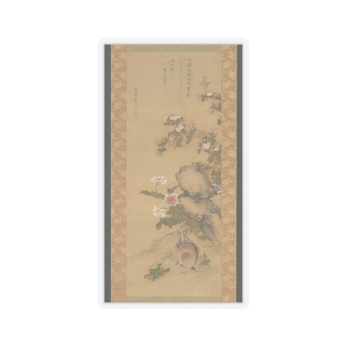 Mori Ransai - Rabbit and Roses - ca. 1776–83 v1 - STICKER Vinyl Kiss-Cut Decal