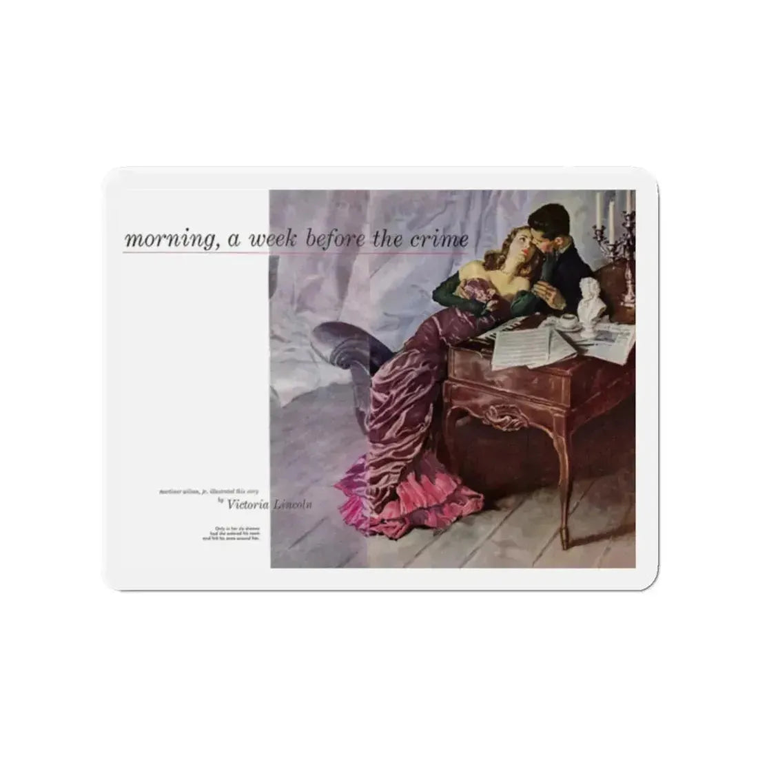 Morning, a Week Before the Crime, Cosmopolitan, May 1947 (Magazine Illustration) Refrigerator Magnet 2 Inch Die-Cut - The Sticker Space