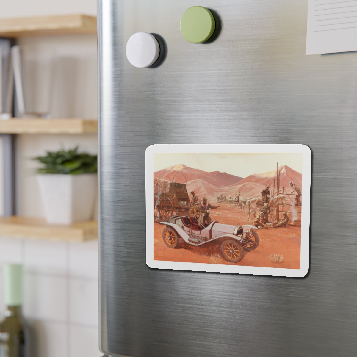 Morning Coffee, 1912 Moon Raceabout, Great Moments in Early American Motoring, 1971 (Magazine Illustration) Refrigerator Magnet-The Sticker Space