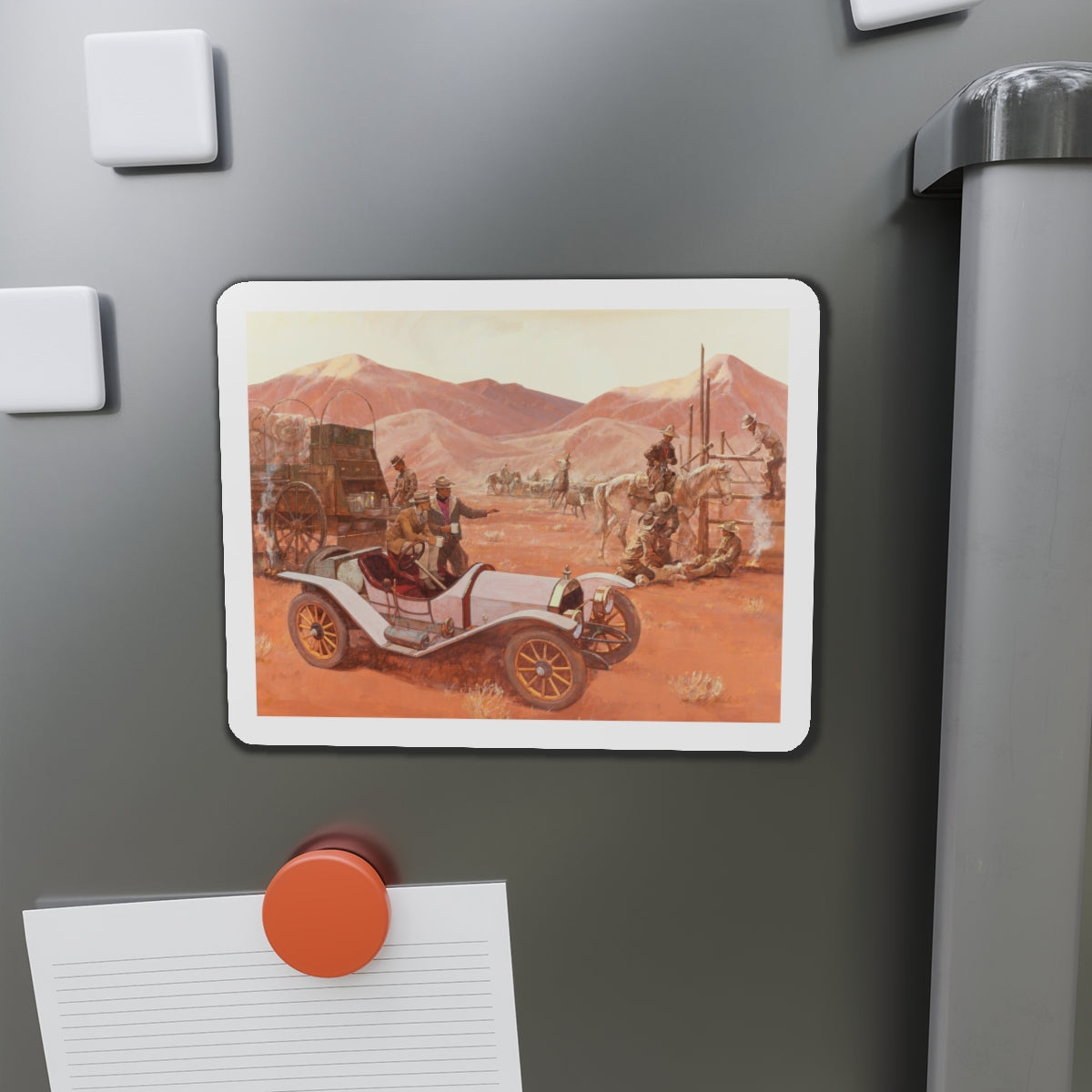 Morning Coffee, 1912 Moon Raceabout, Great Moments in Early American Motoring, 1971 (Magazine Illustration) Refrigerator Magnet-The Sticker Space