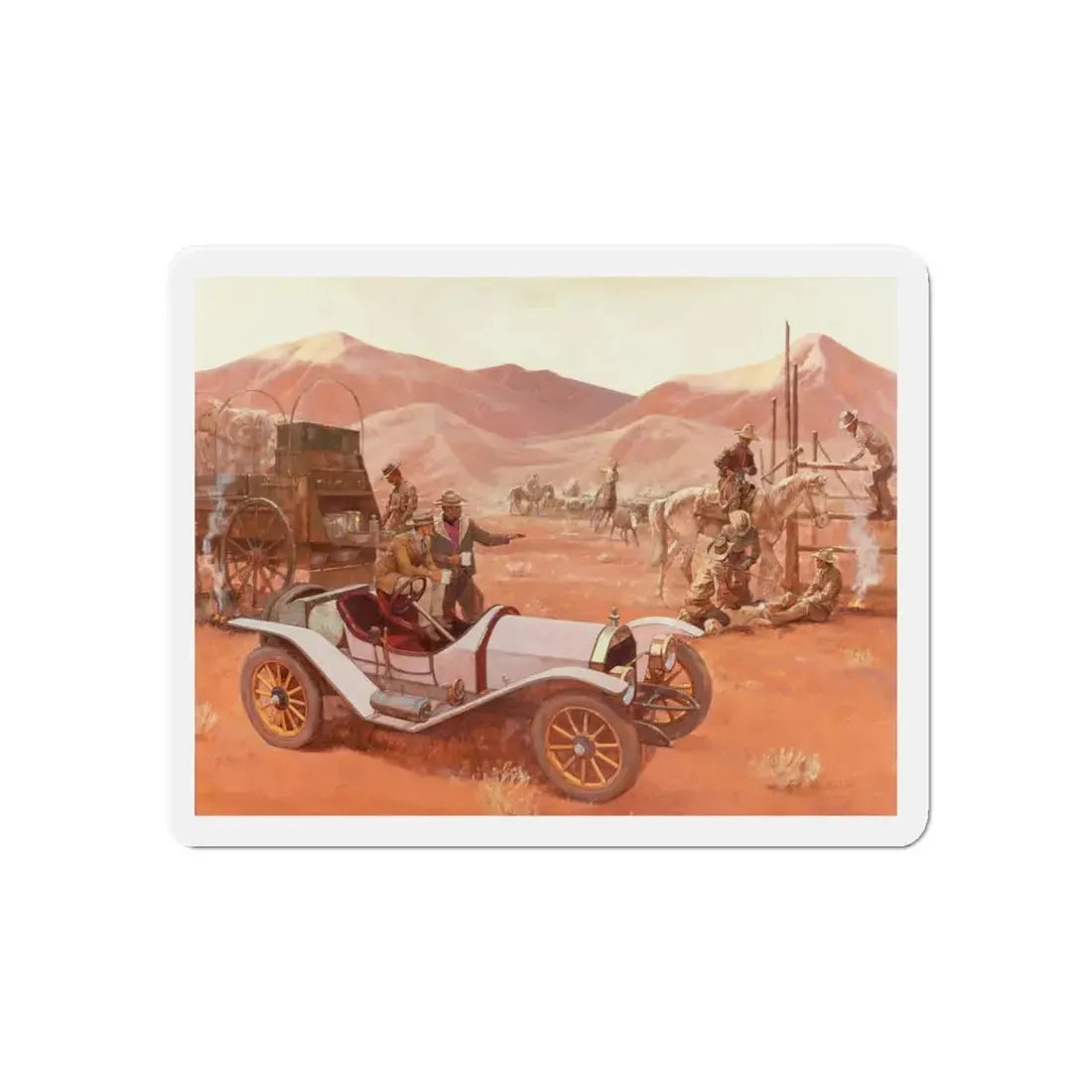 Morning Coffee, 1912 Moon Raceabout, Great Moments in Early American Motoring, 1971 (Magazine Illustration) Refrigerator Magnet - The Sticker Space