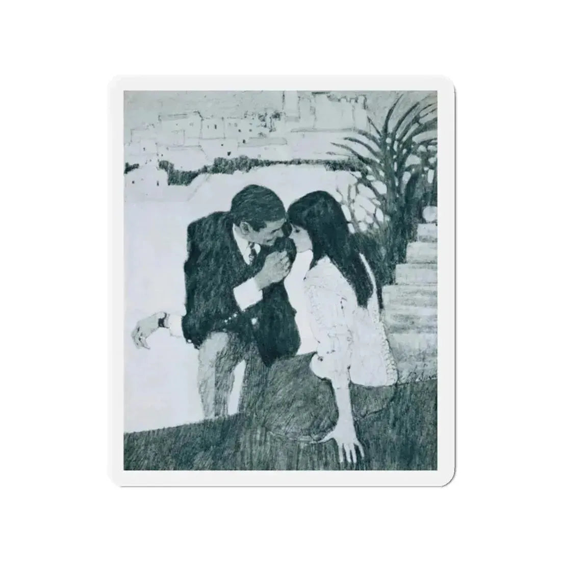 Morning Music by Rosamunde Pilcher, Woman And Home magazine, 1968 (Magazine Illustration) Refrigerator Magnet 2 Inch Die-Cut - The Sticker Space