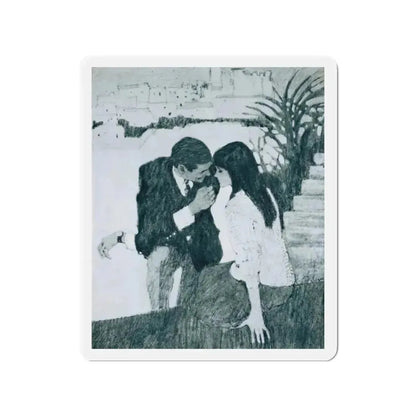 Morning Music by Rosamunde Pilcher, Woman And Home magazine, 1968 (Magazine Illustration) Refrigerator Magnet 2 Inch Die-Cut - The Sticker Space