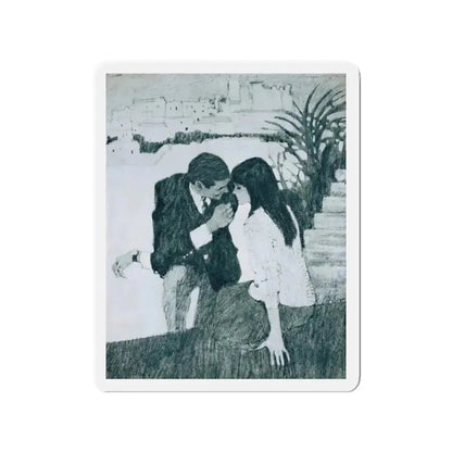 Morning Music by Rosamunde Pilcher, Woman And Home magazine, 1968 (Magazine Illustration) Refrigerator Magnet 3 Inch Die-Cut - The Sticker Space