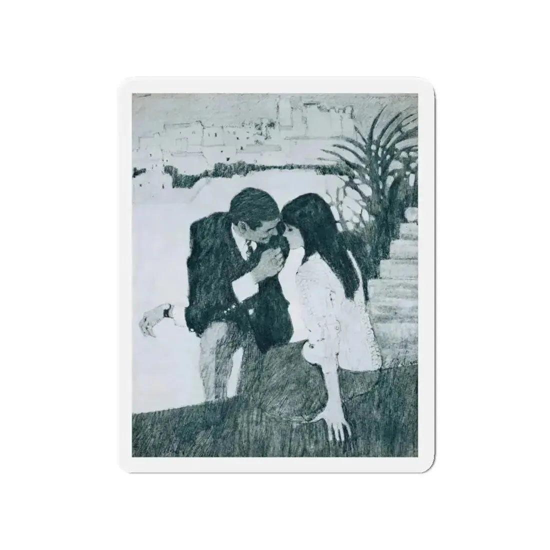 Morning Music by Rosamunde Pilcher, Woman And Home magazine, 1968 (Magazine Illustration) Refrigerator Magnet 4 Inch Die-Cut - The Sticker Space