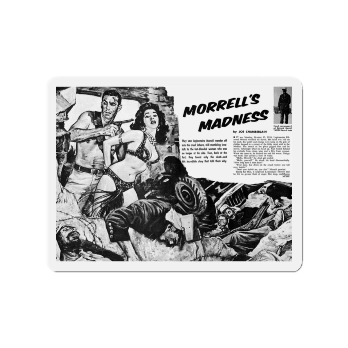 Morrell's Madness, Man's Conquest, October 1959 (Magazine Illustration) Refrigerator Magnet-2" x 2"-The Sticker Space