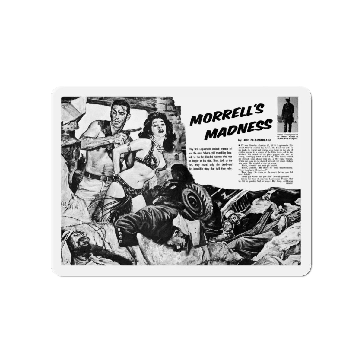 Morrell's Madness, Man's Conquest, October 1959 (Magazine Illustration) Refrigerator Magnet-4" x 4"-The Sticker Space