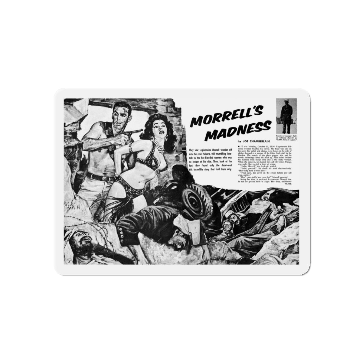 Morrell's Madness, Man's Conquest, October 1959 (Magazine Illustration) Refrigerator Magnet-5" x 5"-The Sticker Space