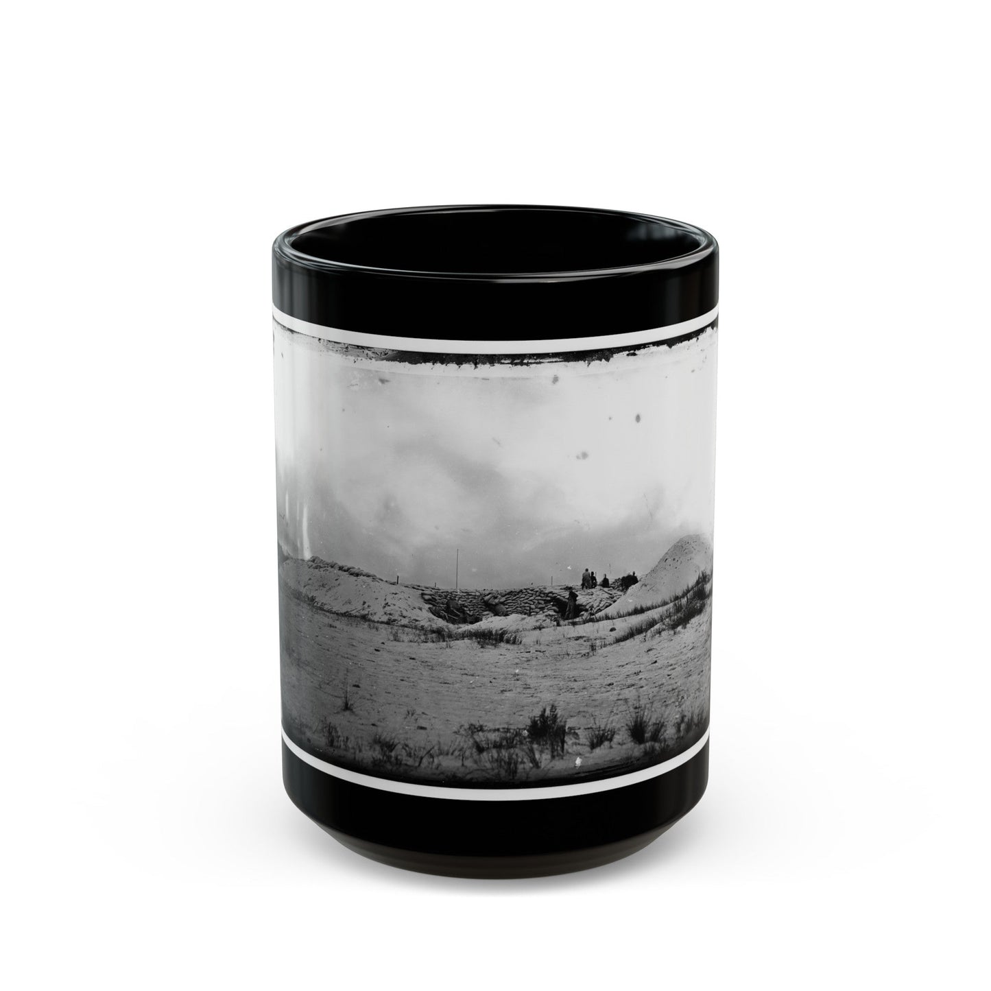 Morris Island, South Carolina. Battery Weed. Five 10-Inch Siege Mortars (U.S. Civil War) Black Coffee Mug-15oz-The Sticker Space