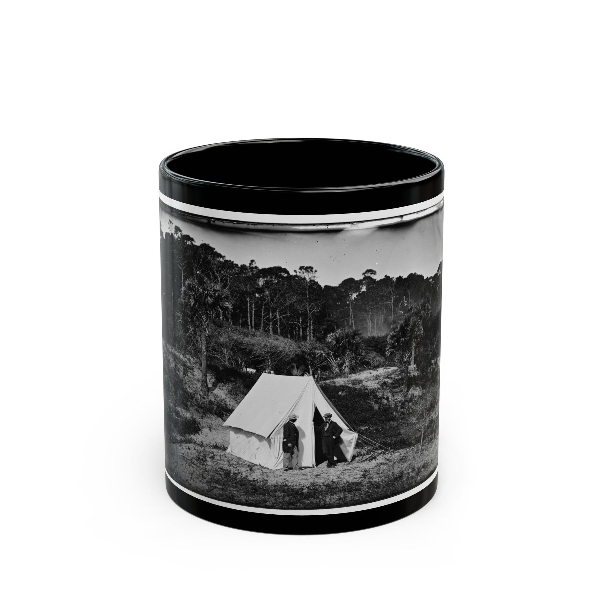 Morris Island, South Carolina. Two Men In Front Of Tent (U.S. Civil War) Black Coffee Mug-11oz-The Sticker Space