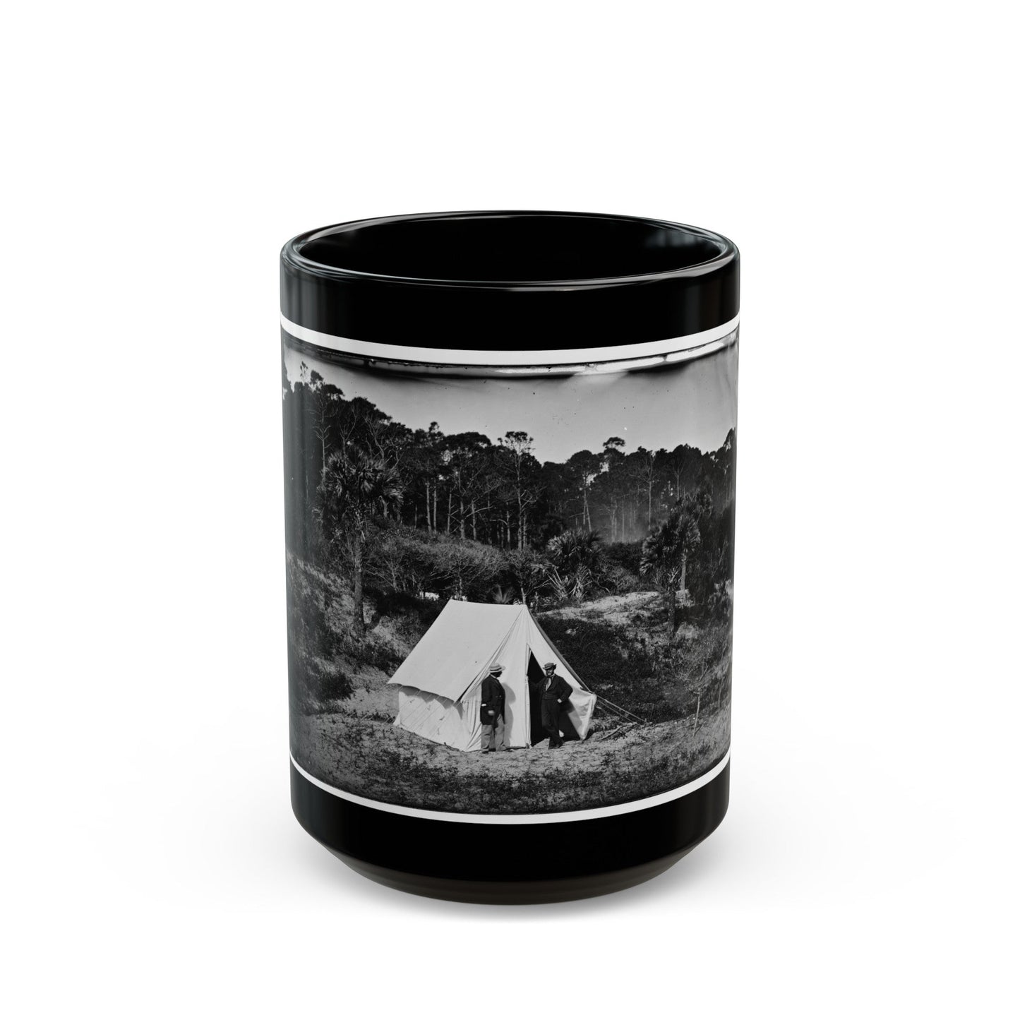 Morris Island, South Carolina. Two Men In Front Of Tent (U.S. Civil War) Black Coffee Mug-15oz-The Sticker Space