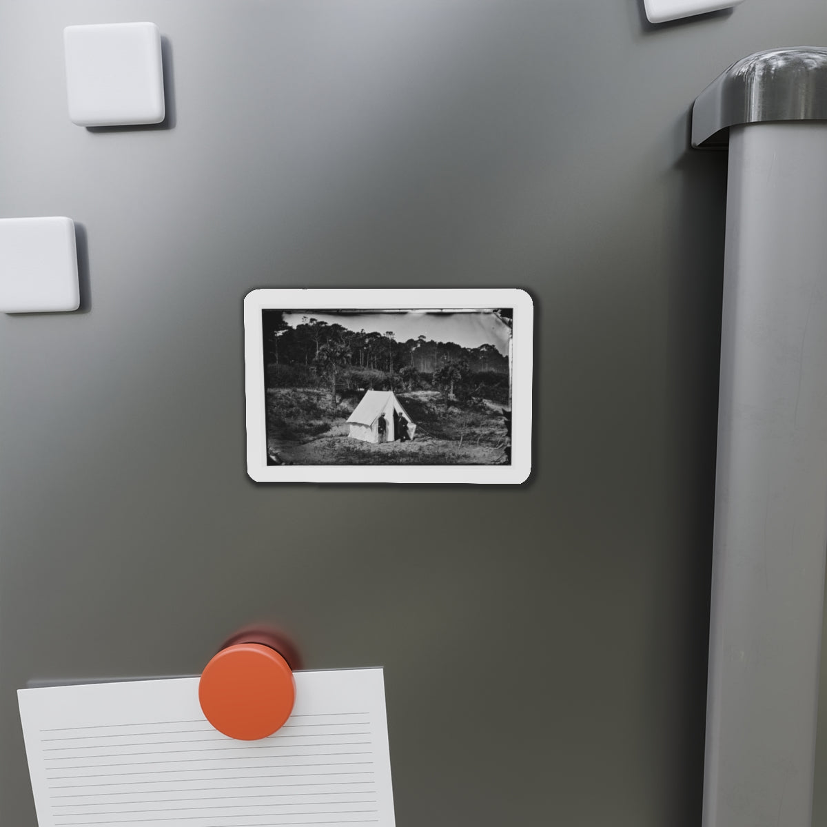 Morris Island, South Carolina. Two Men In Front Of Tent (U.S. Civil War) Refrigerator Magnet-The Sticker Space