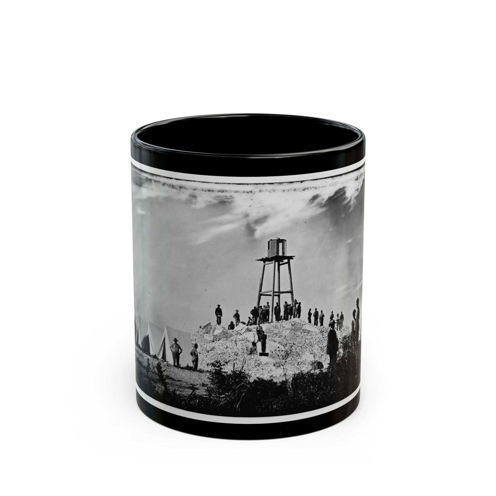 Morris Island (Vicinity), South Carolina. Ruins Of Charleston Lighthouse (U.S. Civil War) Black Coffee Mug-11oz-The Sticker Space