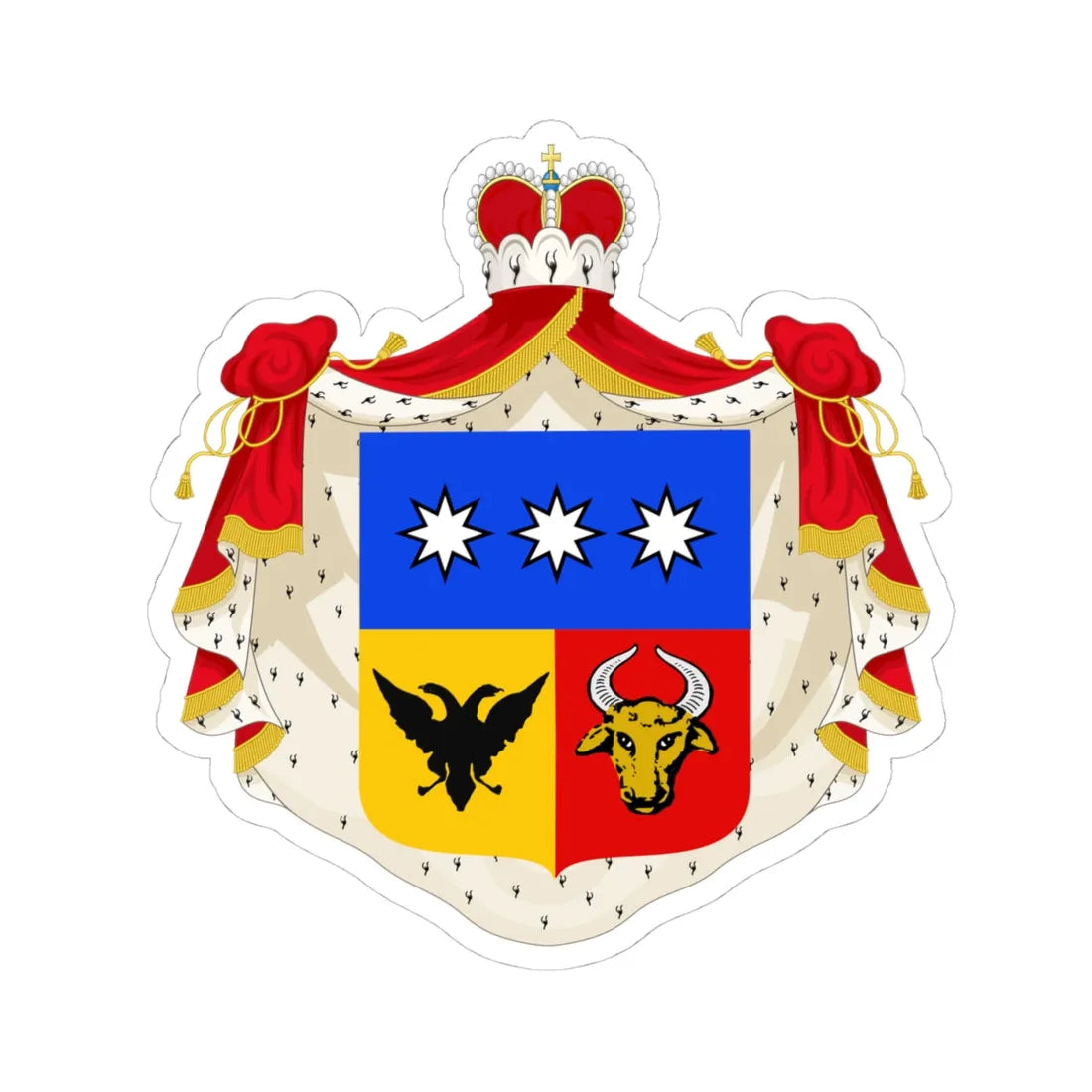 Moruzi family coat of arms (Algeria) (Coat of Arms) STICKER Vinyl Kiss-Cut Decal 4 Inch White - The Sticker Space