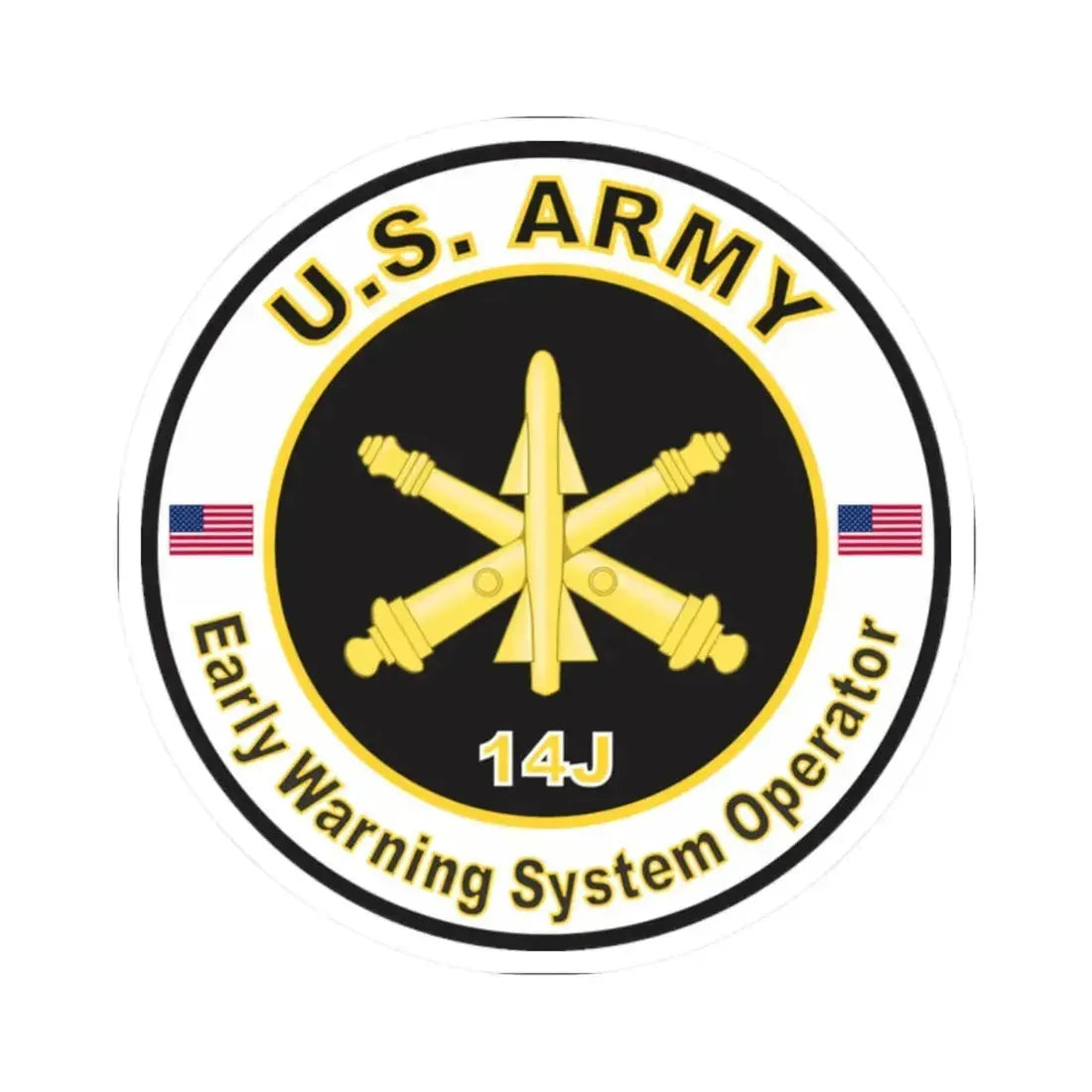 MOS 14J Early Warning System Operator (U.S. Army) STICKER Vinyl Kiss-Cut Decal 2 Inch White - The Sticker Space