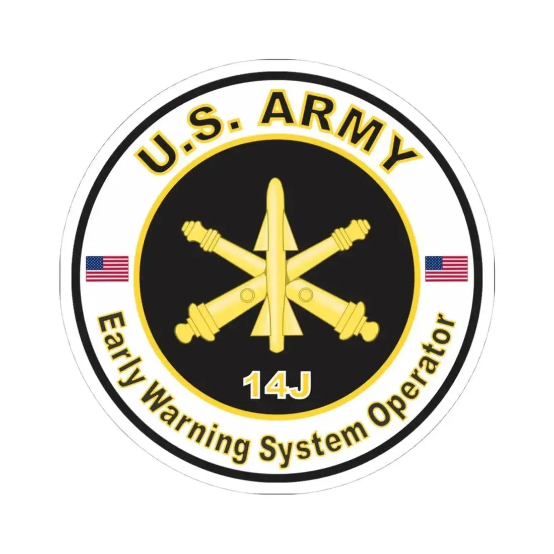 MOS 14J Early Warning System Operator (U.S. Army) STICKER Vinyl Kiss-Cut Decal 4 Inch White - The Sticker Space