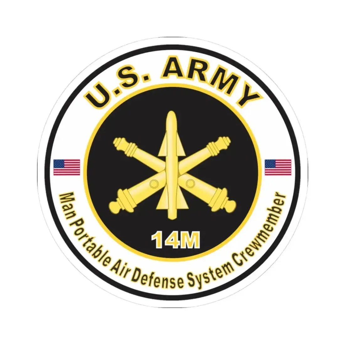 MOS 14M Man Portable Air Defense System Crewmember (U.S. Army) STICKER Vinyl Kiss-Cut Decal 3 Inch White - The Sticker Space