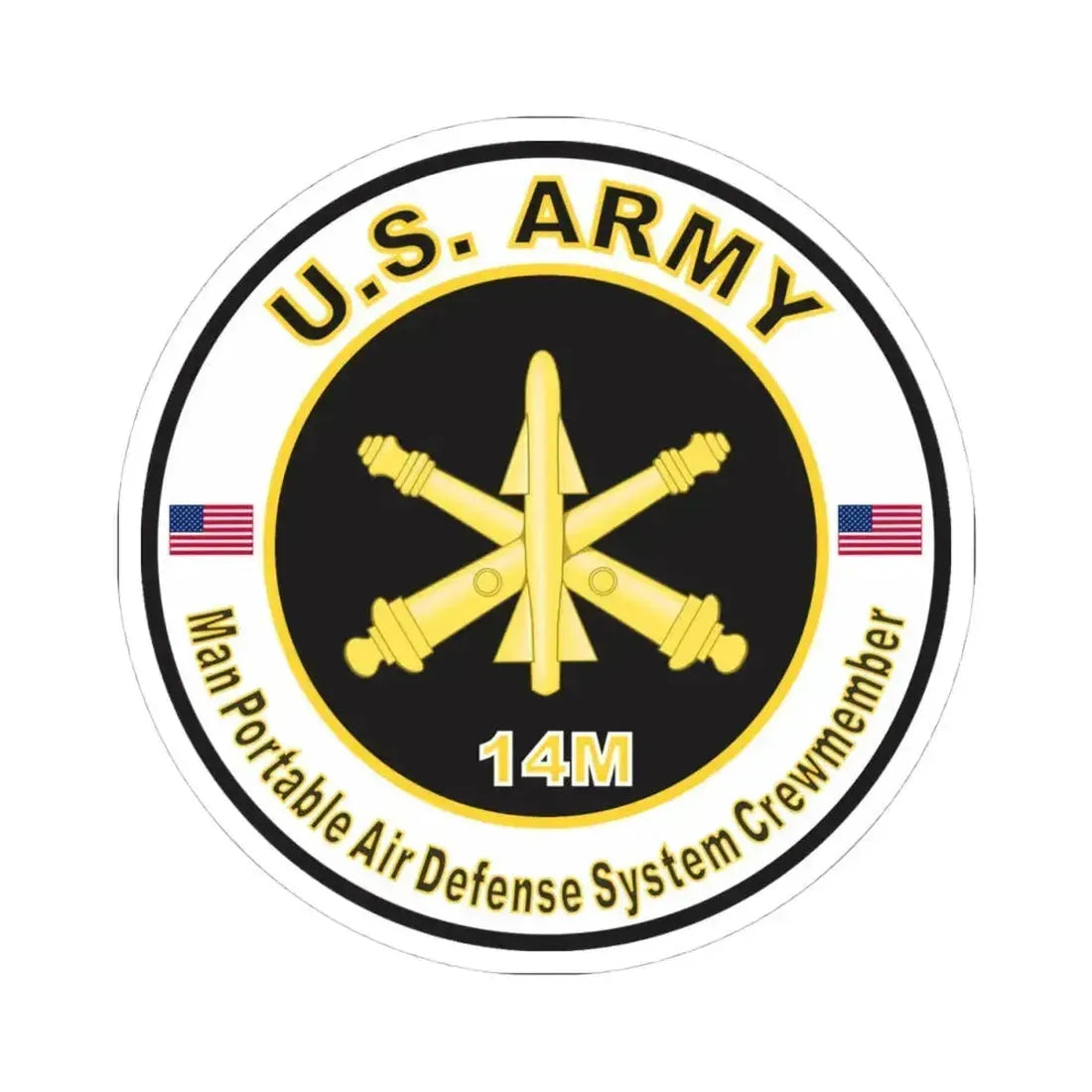 MOS 14M Man Portable Air Defense System Crewmember (U.S. Army) STICKER Vinyl Kiss-Cut Decal 4 Inch White - The Sticker Space