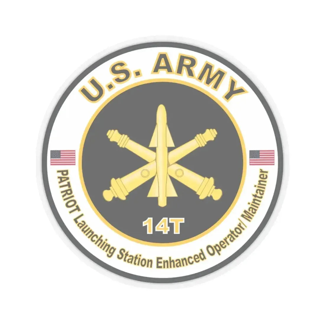 MOS 14T PATRIOT Launching Station Enhanced Operator Maintainer (U.S. Army) STICKER Vinyl Kiss-Cut Decal 4 Inch Transparent - The Sticker Space