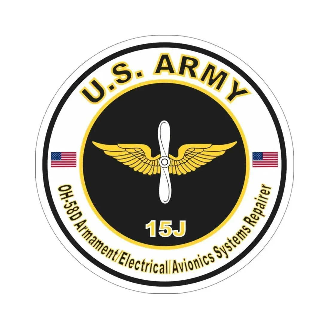 MOS 15J OH-58D Armament Electrician Avionics System Repairer (U.S. Army) STICKER Vinyl Die-Cut Decal 4 Inch - The Sticker Space