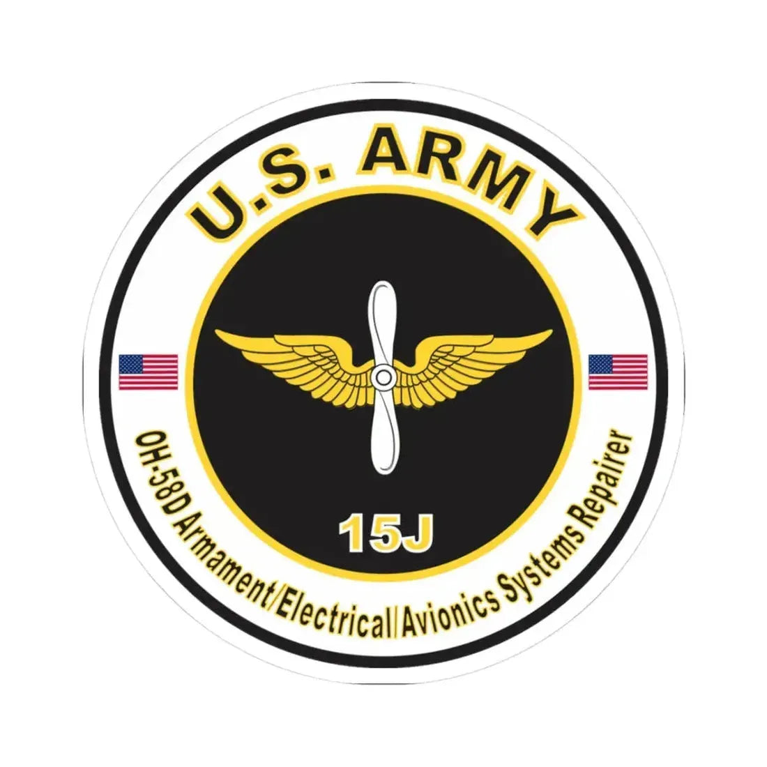 MOS 15J OH-58D Armament Electrician Avionics System Repairer (U.S. Army) STICKER Vinyl Kiss-Cut Decal 3 Inch White - The Sticker Space