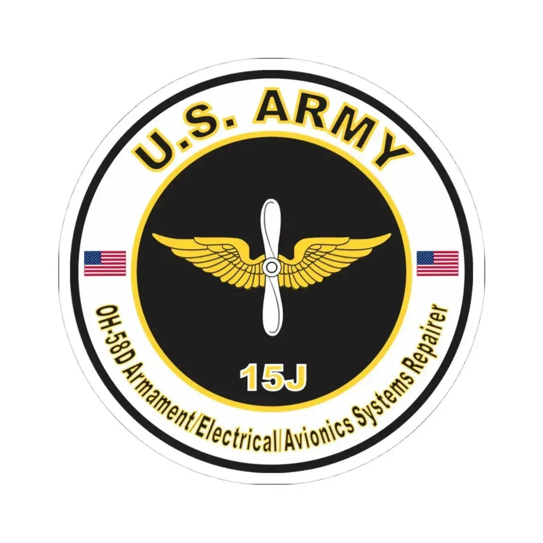 MOS 15J OH-58D Armament Electrician Avionics System Repairer (U.S. Army) STICKER Vinyl Kiss-Cut Decal 4 Inch White - The Sticker Space
