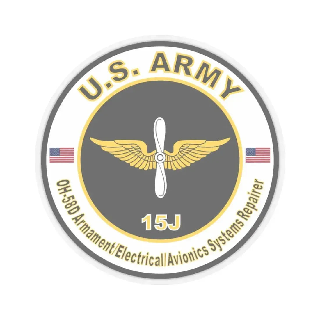 MOS 15J OH-58D Armament Electrician Avionics System Repairer (U.S. Army) STICKER Vinyl Kiss-Cut Decal 6 Inch Transparent - The Sticker Space