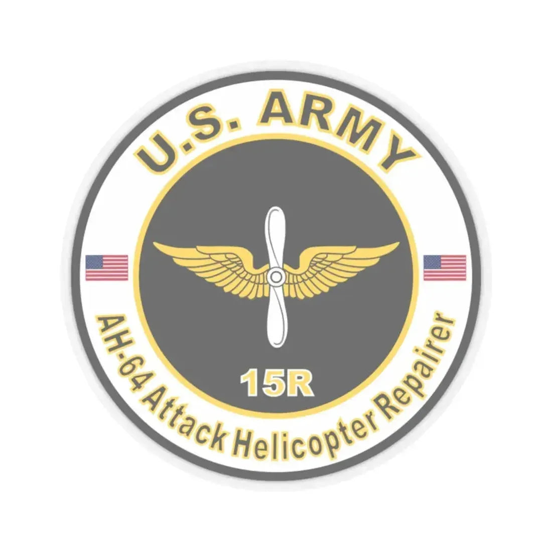 MOS 15R AH-64 Attack Helicopter Repairer (U.S. Army) STICKER Vinyl Kiss-Cut Decal 2 Inch Transparent - The Sticker Space