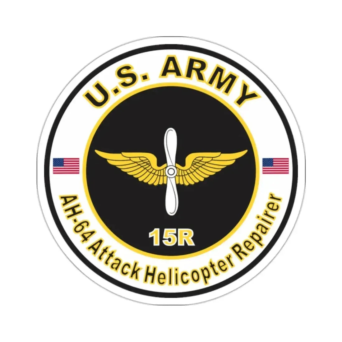 MOS 15R AH-64 Attack Helicopter Repairer (U.S. Army) STICKER Vinyl Kiss-Cut Decal 2 Inch White - The Sticker Space