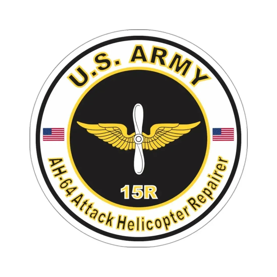 MOS 15R AH-64 Attack Helicopter Repairer (U.S. Army) STICKER Vinyl Kiss-Cut Decal 3 Inch White - The Sticker Space