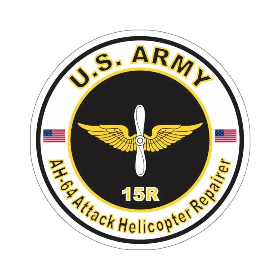 MOS 15R AH-64 Attack Helicopter Repairer (U.S. Army) STICKER Vinyl Kiss-Cut Decal 4 Inch White - The Sticker Space