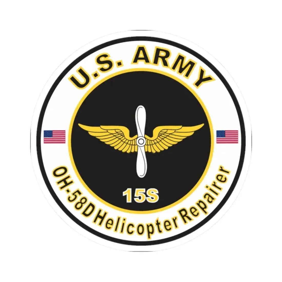 MOS 15S OH-58-D Helicopter Repairer (U.S. Army) STICKER Vinyl Kiss-Cut Decal 2 Inch White - The Sticker Space