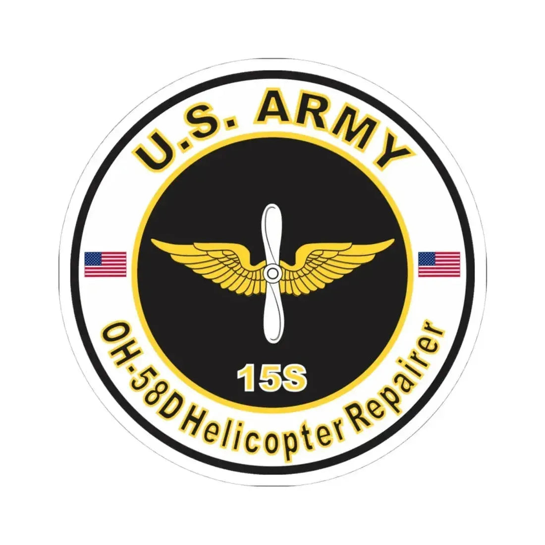 MOS 15S OH-58-D Helicopter Repairer (U.S. Army) STICKER Vinyl Kiss-Cut Decal 4 Inch White - The Sticker Space