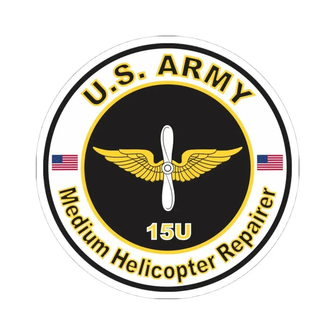 MOS 15U Medium Helicopter Repairer (U.S. Army) STICKER Vinyl Kiss-Cut Decal 4 Inch White - The Sticker Space