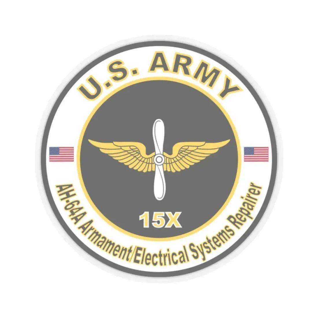 MOS 15X AH-64 Armament Electrical Systems Repairer (U.S. Army) STICKER Vinyl Kiss-Cut Decal 2 Inch Transparent - The Sticker Space