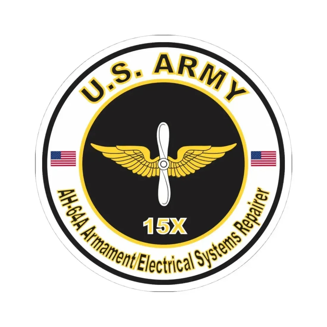 MOS 15X AH-64 Armament Electrical Systems Repairer (U.S. Army) STICKER Vinyl Kiss-Cut Decal 4 Inch White - The Sticker Space