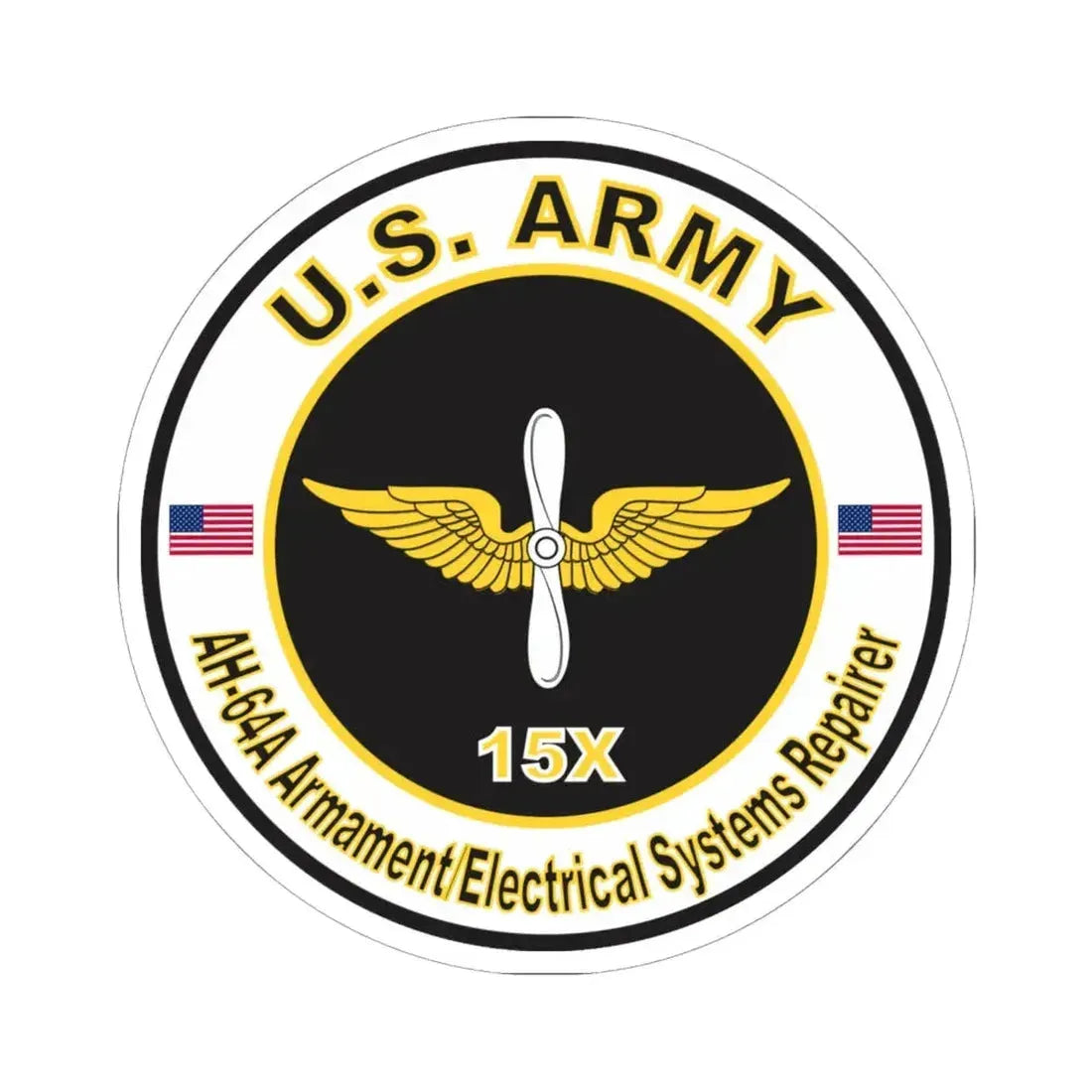 MOS 15X AH-64 Armament Electrical Systems Repairer (U.S. Army) STICKER Vinyl Kiss-Cut Decal 6 Inch White - The Sticker Space