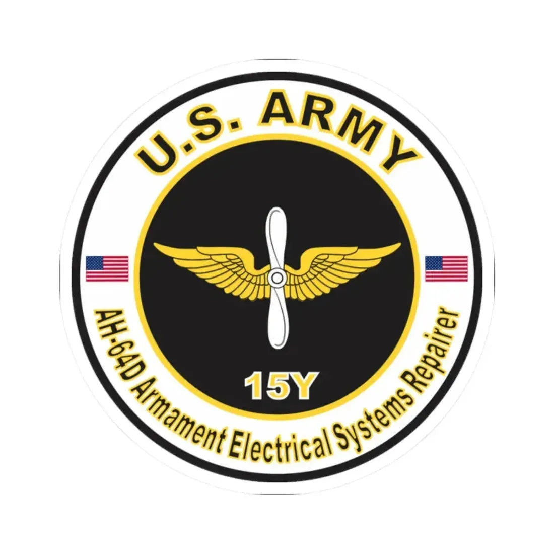 MOS 15Y AH-64-D Armament Electrical Systems Repairer (U.S. Army) STICKER Vinyl Kiss-Cut Decal 2 Inch White - The Sticker Space