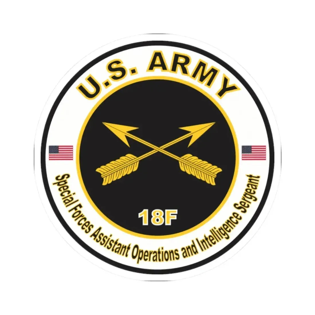 MOS 18F Special Forces Assistant Operations and Intelligence Sergeant (U.S. Army) STICKER Vinyl Kiss-Cut Decal 2 Inch White - The Sticker Space