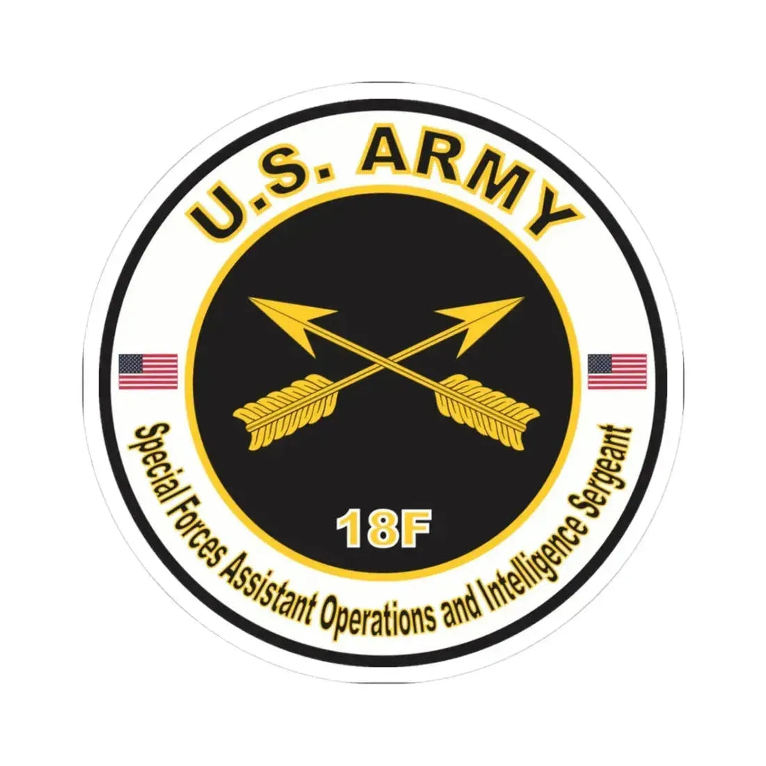 MOS 18F Special Forces Assistant Operations and Intelligence Sergeant (U.S. Army) STICKER Vinyl Kiss-Cut Decal 3 Inch White - The Sticker Space
