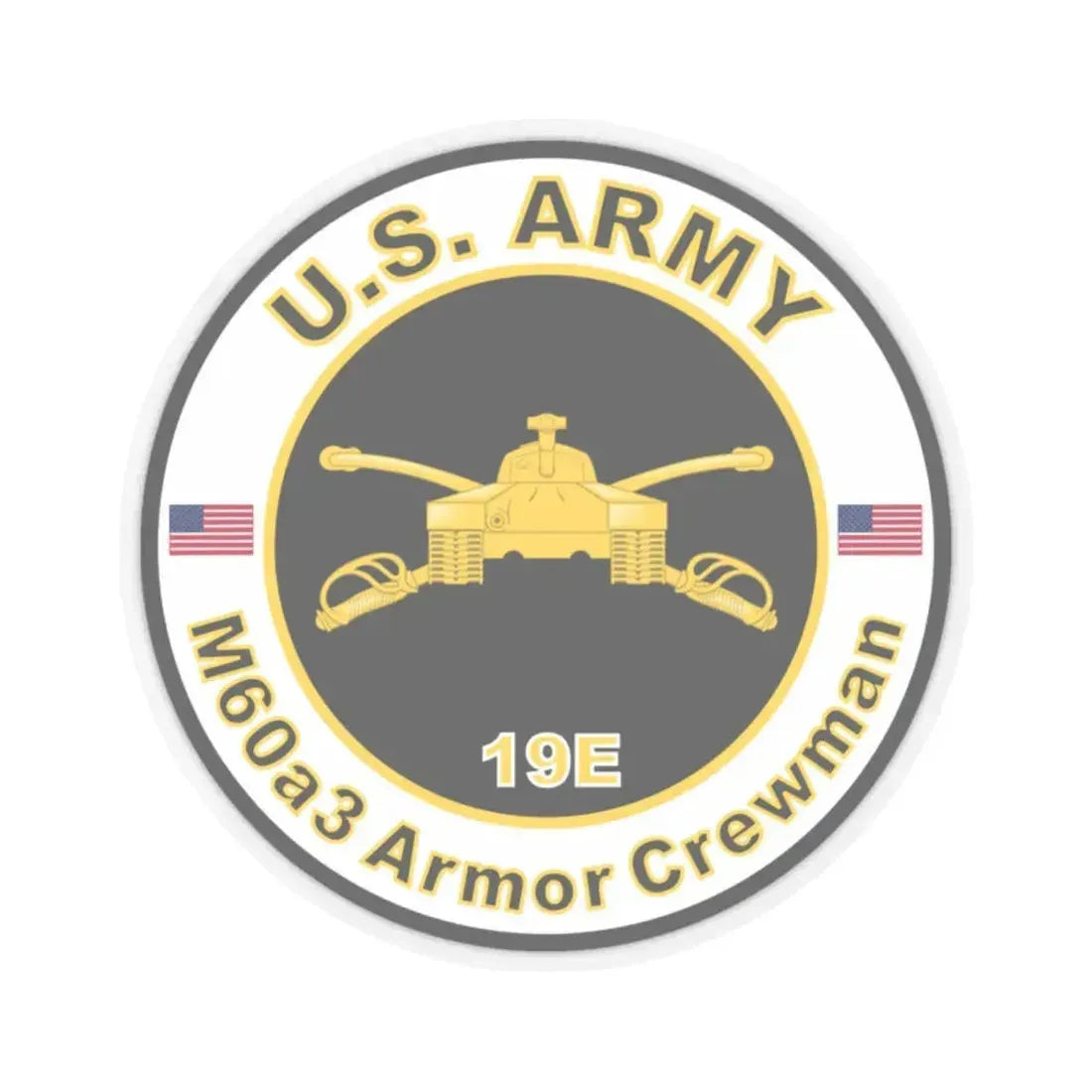 MOS 19E M60a3 Armor Crewman (U.S. Army) STICKER Vinyl Kiss-Cut Decal 2 Inch Transparent - The Sticker Space