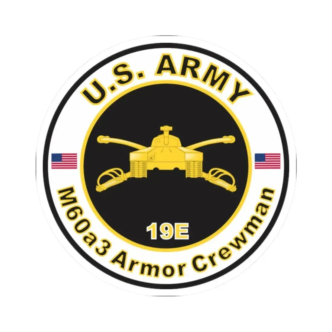 MOS 19E M60a3 Armor Crewman (U.S. Army) STICKER Vinyl Kiss-Cut Decal 2 Inch White - The Sticker Space