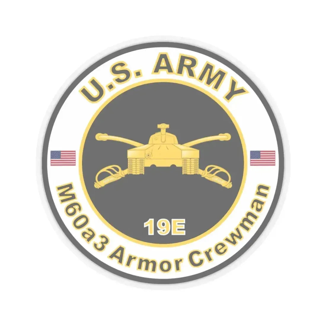 MOS 19E M60a3 Armor Crewman (U.S. Army) STICKER Vinyl Kiss-Cut Decal 3 Inch Transparent - The Sticker Space